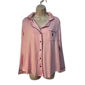 U.S. Polo Assn Button-Up Long Sleeve Pajama Top Color Pink Dark Blue Trim Size L